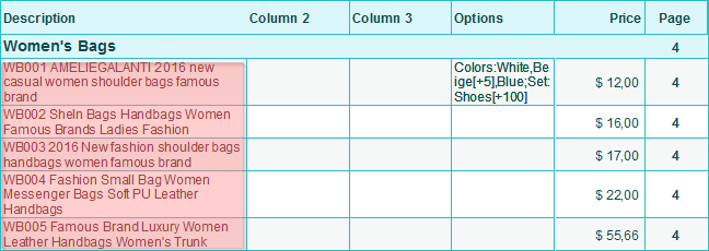 Glue Code and Description columns to one column in the price sheet