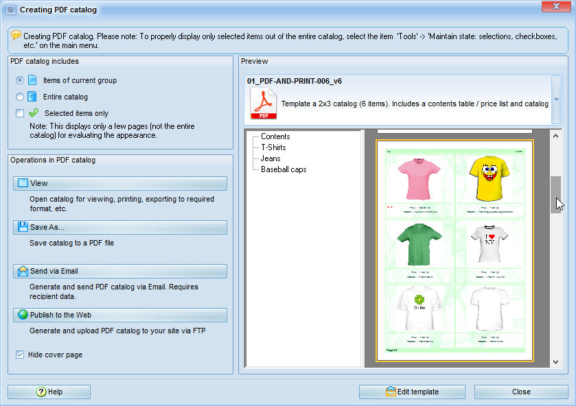 Create PDF catalog - options Create PDF catalog - options