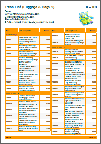 Price list example, two columns Price list example, two columns