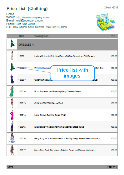 Price list with image example - 1 col.