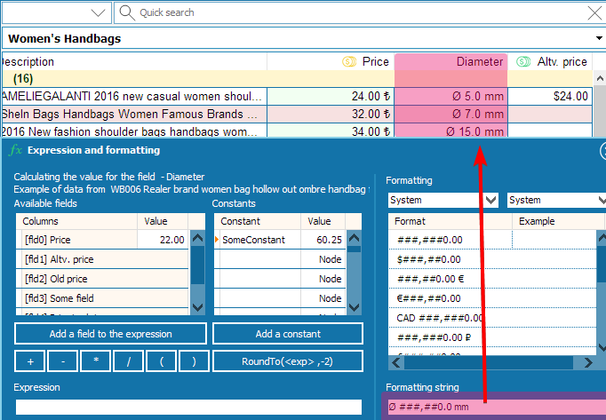 Opening the Formatting and Formula Settings Window