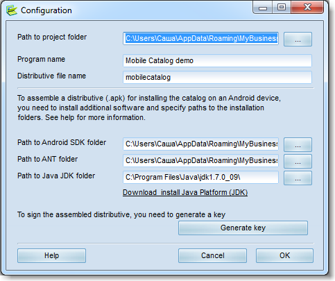 Android Catalog project settings