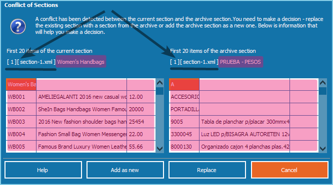 Sections conflict resolution 