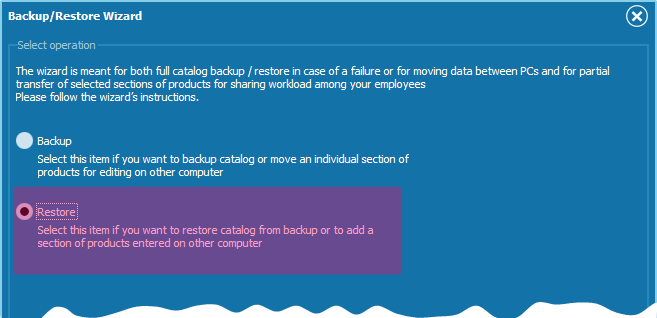 Catalog restore backup options