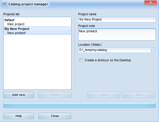 Catalog project manager - main form Catalog project manager - main form
