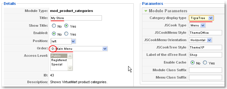 VirtueMart setting a moduls