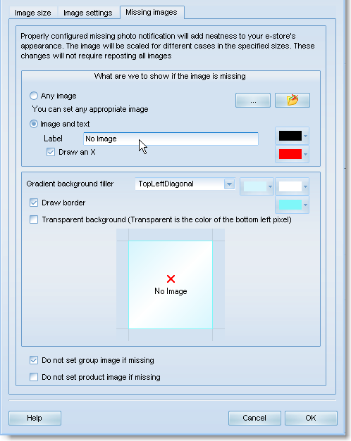 Settings of 'No image' image