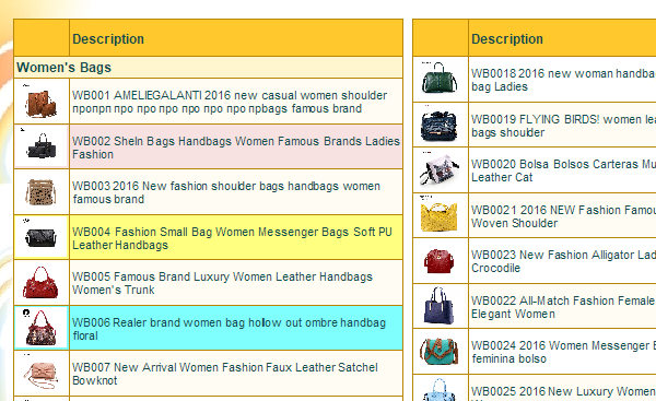 A professionally designed price list with product photos.