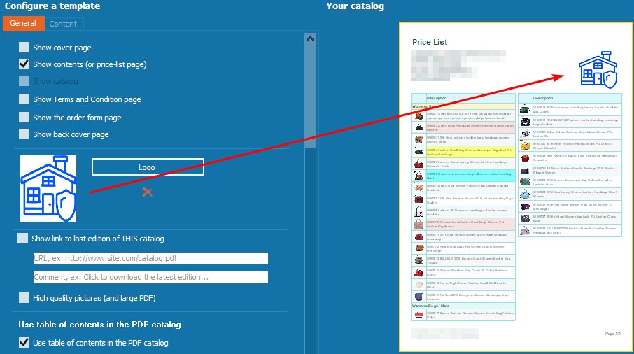 Screenshot showing the logo upload option in the Template Manager.