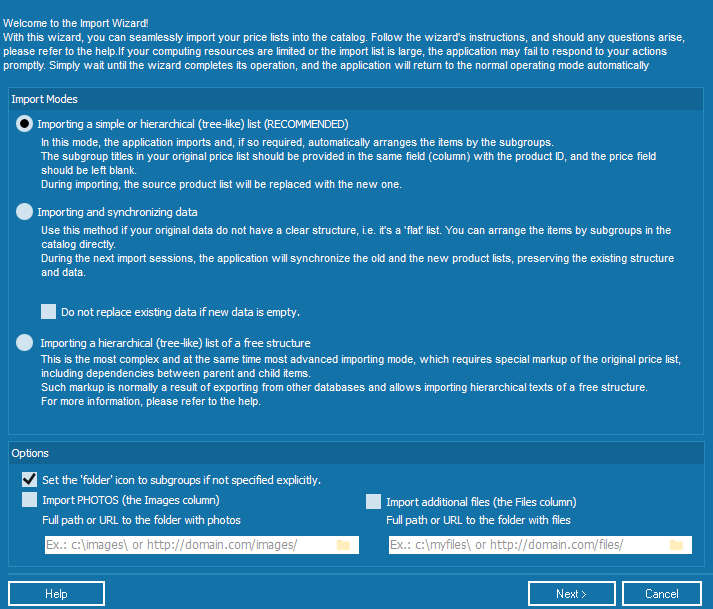 Import Data Wizard first step