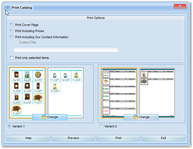 Print catalog dialog