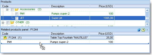 dragging a product to related panel