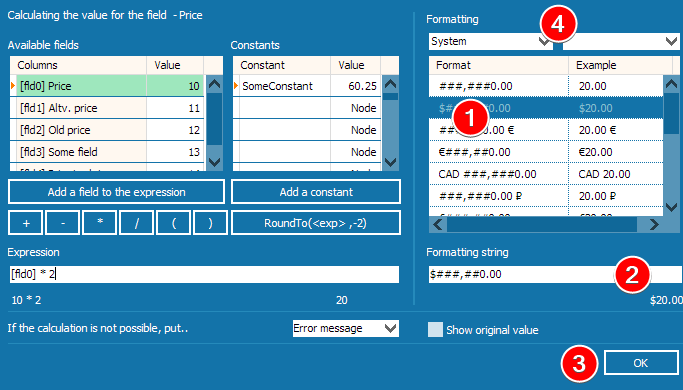 Selecting a currency for price formatting