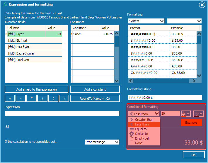 Setting conditional formatting