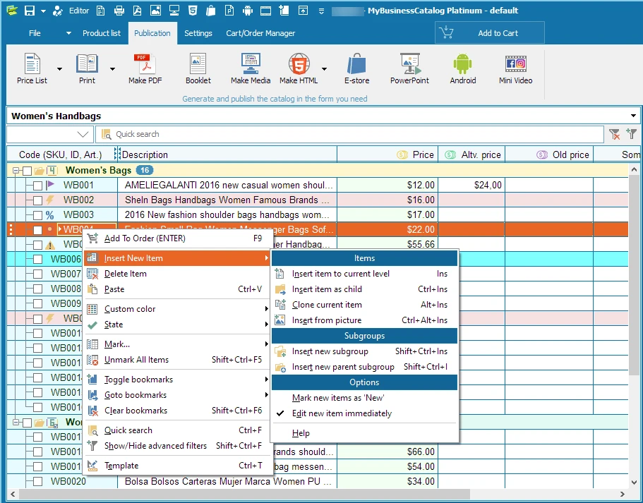 A professional product catalog created with software.