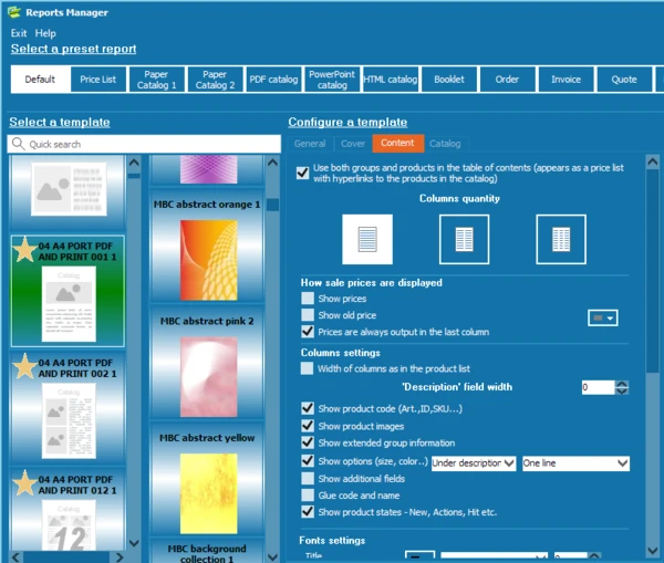 Customizing catalog template