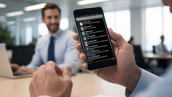 A native Android catalog app created with MyBusinessCatalog shown on a smartphone