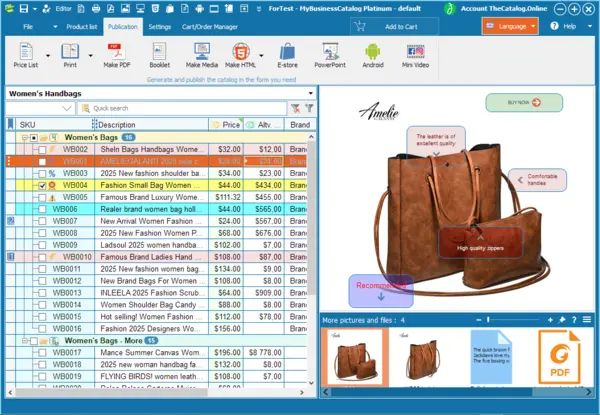 The central product database interface in MyBusinessCatalog