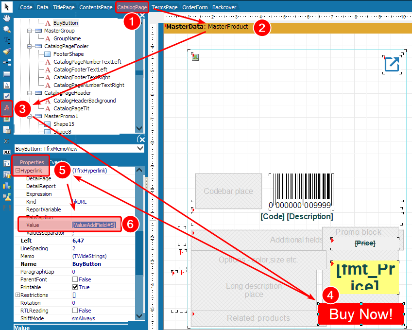 The Hyperlink property in the Object Inspector being set to a system variable.