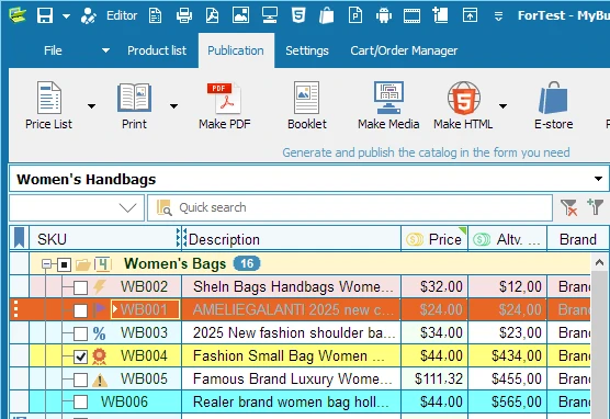 A product catalog created with MyBusinessCatalog viewed on a mobile device.