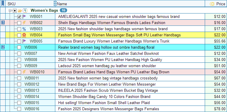A list of products in the MyBusinessCatalog software interface, serving as the single source of truth.