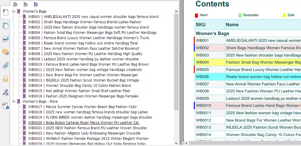 The navigation pane (bookmarks) in a PDF viewer, showing a hierarchical and clickable Table of Contents.