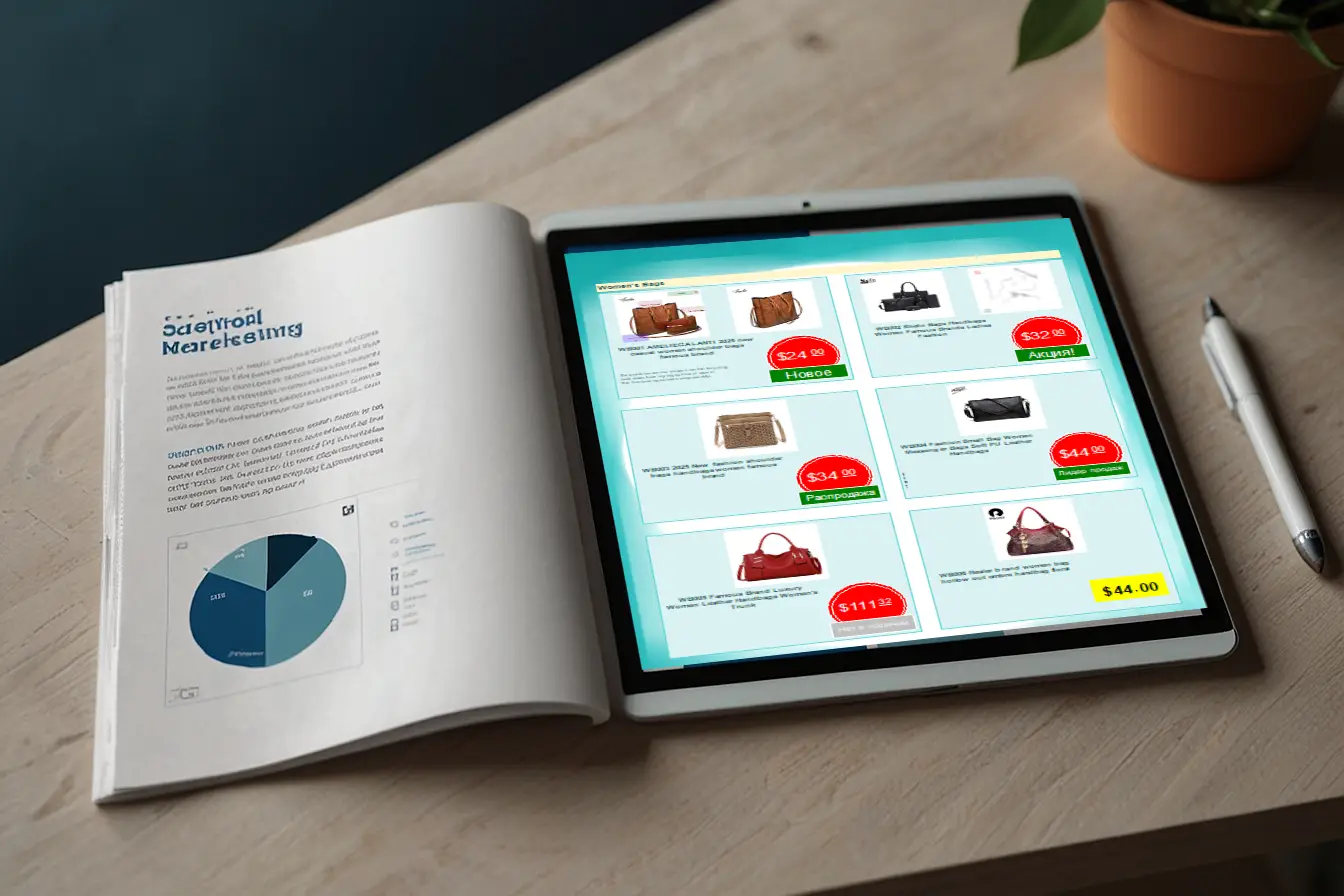 A digital marketing brochure created with MyBusinessCatalog shown on a tablet.