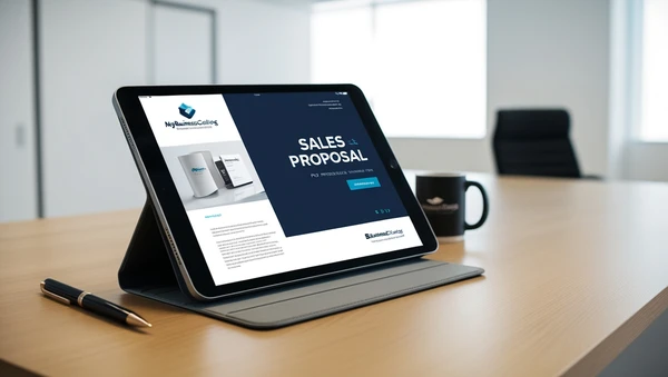 A professional PDF proposal being presented to a client.