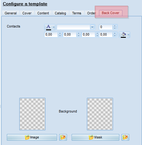 Back cover template settings