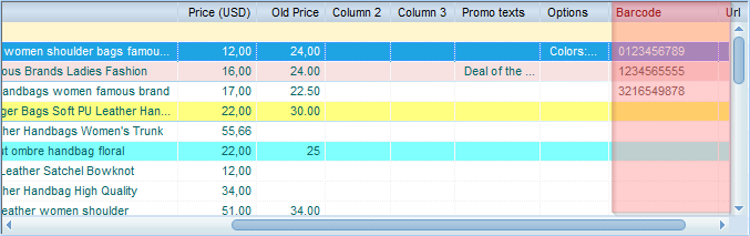 Bar code column in the product catalog
