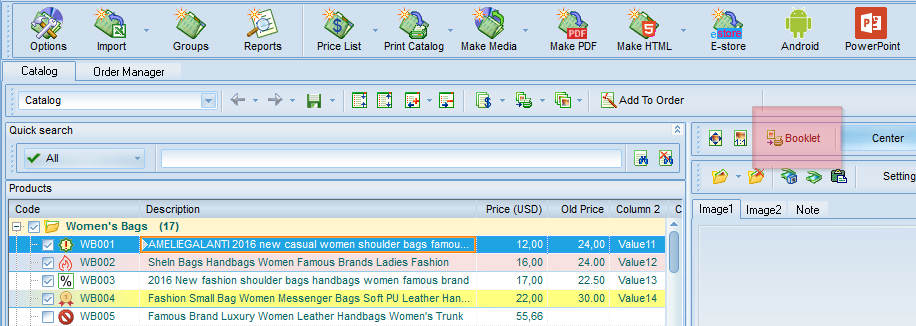 Click booklet button to select a sales sheet