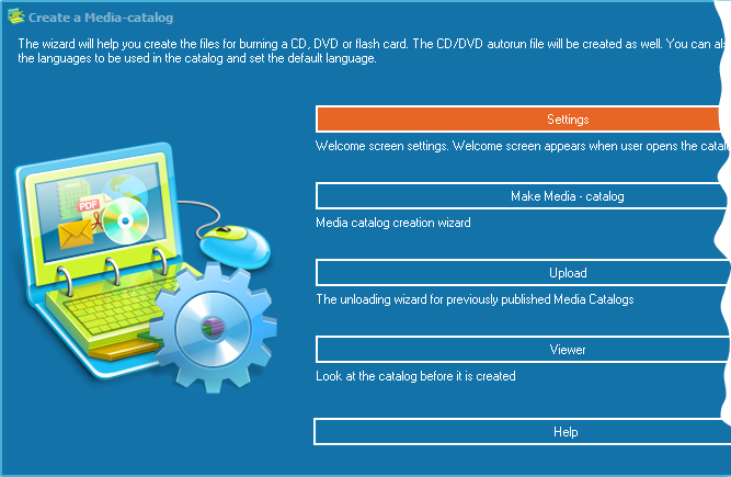  Main window for setting up and creating a media catalog for Windows