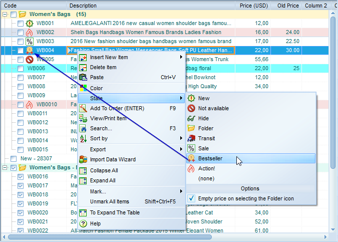 Product states in the catalog