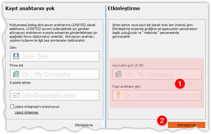 Etkinleştirme MyBusinessCatalog