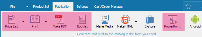main menu for catalog selection