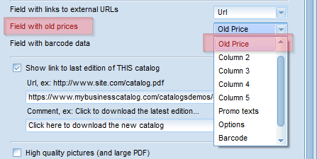 Select a column with old price in the template PDF catalog