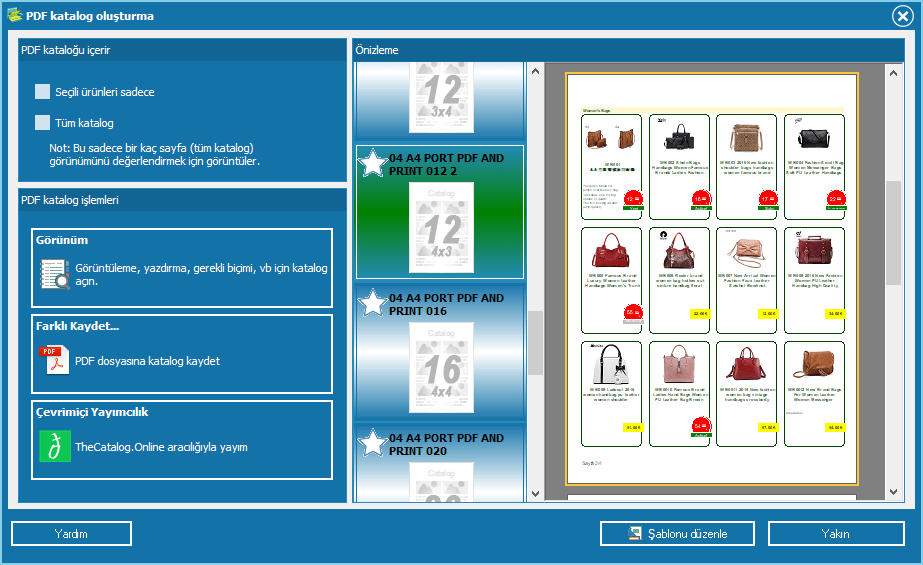 PDF kataloğu için şablon seçme