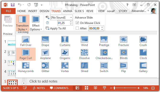 Select transition in the PowerPoint