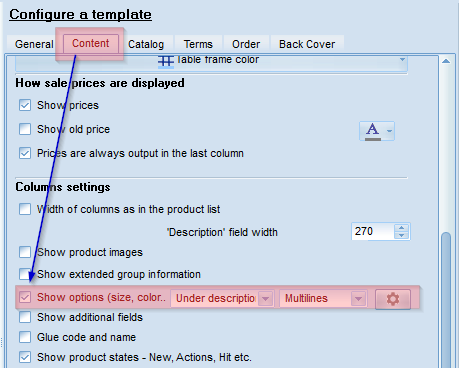 Show option in the price list or contents of PDF-catalog