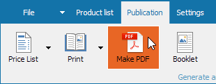 Main panel: button to create PDF catalog