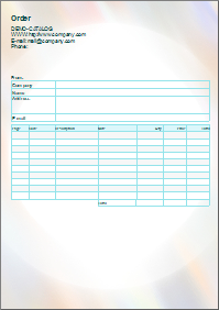 Order form in the PDF catalog template