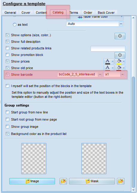 Turn on the bar code in the PDF - catalog template