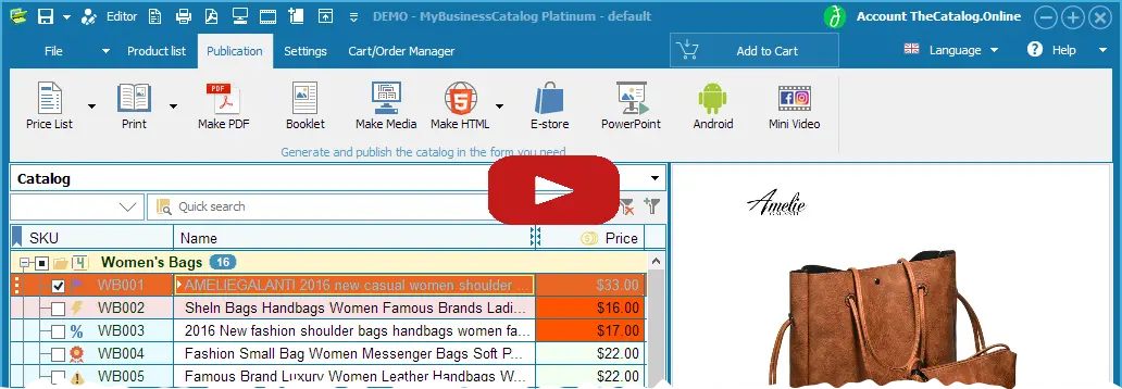 Create a product catalog software