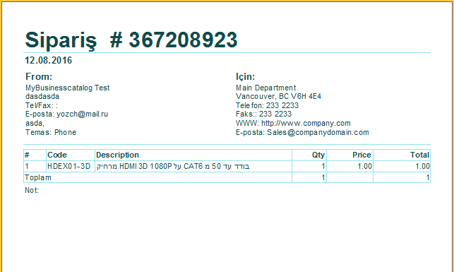 Elektronik sipariş. Elektronik katalogdan sipariş formu