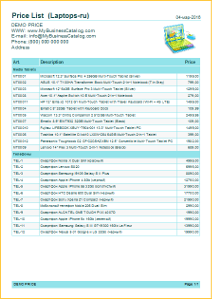 Simple classic price list template