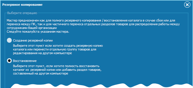 Опции полной копии каталога