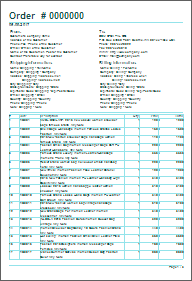 Example of order template with full customer information