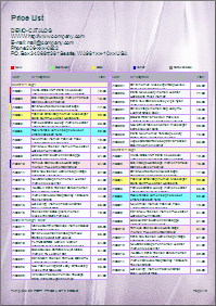 Example of simple price list, 2 cols