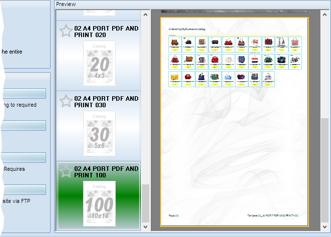 Select a catalog template / 100 item per page