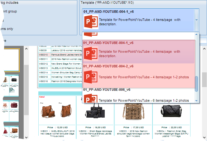Template for YouTube product catalog - four product per page